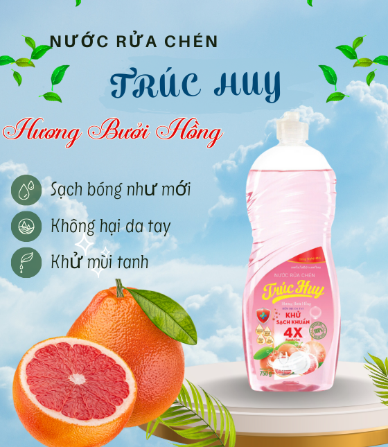 Nước Rửa Chén Trúc Huy 750G - Hương Bưởi Hồng