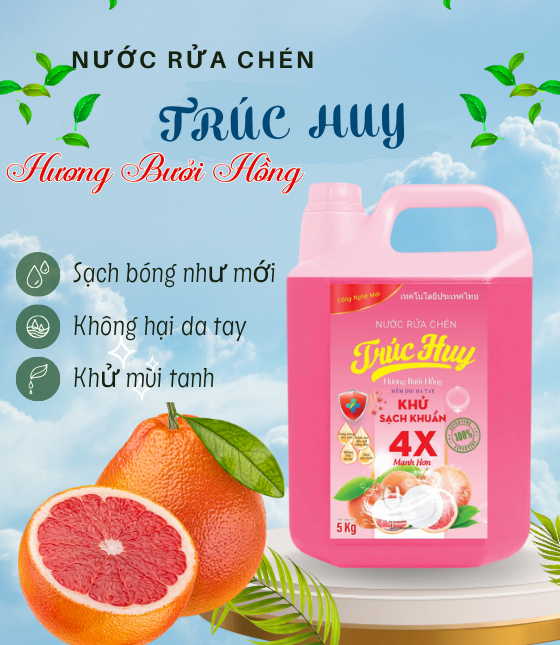 Nước Rửa Chén Trúc Huy 5 KG - Hương Bưởi Hồng